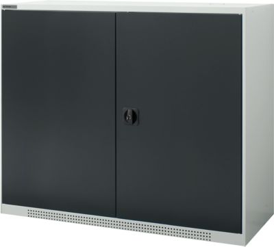 Schäfer Shop Genius Flügeltürschrank FS, Stahl, mit Belüftungslöchern, B 1343 x T 420 x H 1105 mm, 3 OH, lichtgrau/anthrazitgrau, bis 450 kg