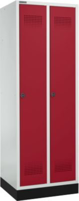 Schäfer Shop Genius Kledinglocker met fitting, 2 compartimenten, 300 mm compartimentbreedte, veiligheidsdraaigrendelslot, lichtgrijs/robijnrood