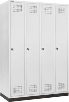 Schäfer Shop Genius Kledinglocker met fitting, 4 compartimenten, 300 mm compartimentbreedte, cilinderslot, lichtgrijs