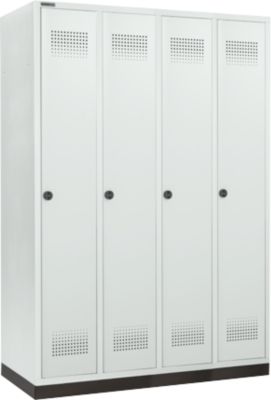 Schäfer Shop Genius Kledinglocker met fitting, 4 compartimenten, 300 mm compartimentbreedte, draaigrendelslot, lichtgrijs