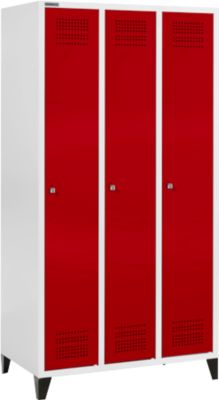 Schäfer Shop Genius Kledinglocker met poten, 3 compartimenten, cilinderslot, lichtgrijs/rood