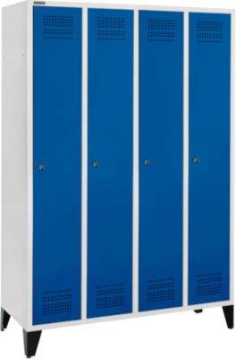 Schäfer Shop Genius Kledinglocker met poten, 4 compartimenten, 300 mm compartimentbreedte, cilinderslot, gentiaanblauw