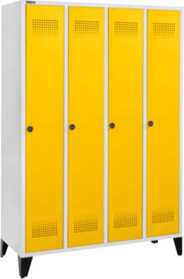 Schäfer Shop  Genius Kledinglocker met poten, 4 compartimenten, 300 mm compartimentbreedte, draaigrendelslot, deur koolzaadgeel