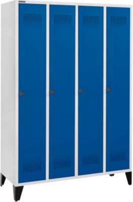 Schäfer Shop Genius Kledinglocker met poten, 4 compartimenten, 300 mm compartimentbreedte, draaigrendelslot, gentiaanblauw