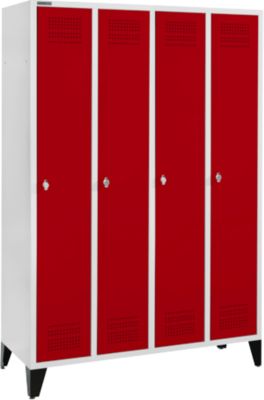 Schäfer Shop Genius Kledinglocker met poten, 4 compartimenten, 300 mm compartimentbreedte, draaigrendelslot, robijnrood