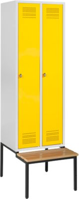 Schäfer Shop Genius Kledinglocker met zitbank, 2 compartimenten, veiligheidsdraaigrendelslot, lichtgrijs/geel