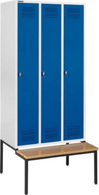 Schäfer Shop Genius Kledinglocker met zitbank, 3 compartimenten, draaigrendelslot, lichtgrijs/gentiaanblauw