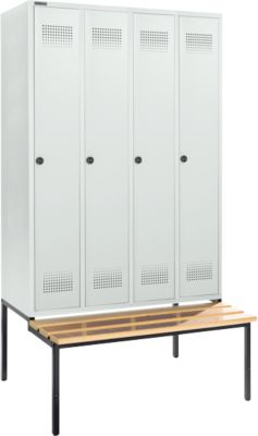 Schäfer Shop Genius Kledinglocker met zitbank, 4 compartimenten, 300 mm compartimentbreedte, veiligheidsdraaigrendelslot, lichtgrijs/lichtgrijs