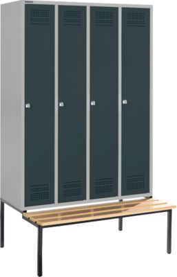 Schäfer Shop  Genius Kledinglocker met zitbank, 4 compartimenten, cilinderslot, blank aluminium/antraciet