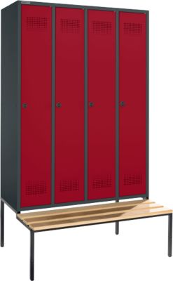 Schäfer Shop  Genius Kledinglocker met zitbank, 4 compartimenten, veiligheidsdraaigrendelslot, antraciet/rood