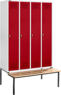 Schäfer Shop Genius Kledinglocker met zitbank, 4 compartimenten, veiligheidsdraaigrendelslot, lichtgrijs/rood