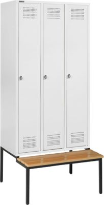 Schäfer Shop Genius Kleiderspind mit Sitzbank, 3 Abteile, Drehverschluss, lichtgrau/lichtgrau