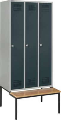 Schäfer Shop Genius Kleiderspind mit Sitzbank, 3 Abteile, Zylinderschloss, hellsilber/anthrazit