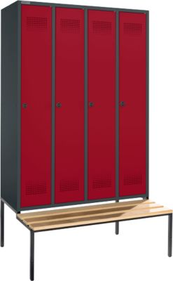 Schäfer Shop Genius Kleiderspind mit Sitzbank, 4 Abteile, Sicherheitsdrehriegelverschluss, anthrazit/rot