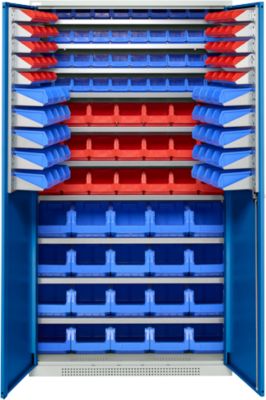 Schäfer Shop Genius Magazinschrank, mit Sichtlagerkästen SSI Schäfer Serie PROFI LF 110/211/221/321, B 1055 x T 520 x H 1950 mm, enzianblau/lichtgrau