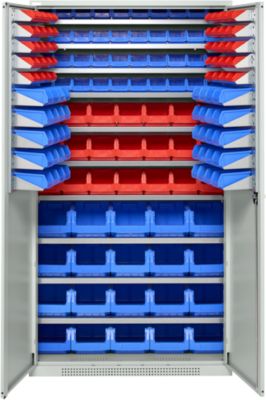 Schäfer Shop Genius Magazinschrank, mit Sichtlagerkästen SSI Schäfer Serie PROFI LF 110/211/221/321, B 1055 x T 520 x H 1950 mm, lichtgrau