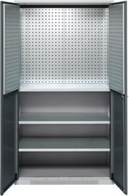 Schäfer Shop Genius Materialschrank FS, 5 OH, abschliessbar, Lochrasterwände/3 Fachböden, bis 450 kg, B 1055 x T 520 x H 1950 mm, weissalu/anthrazitgrau