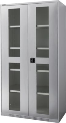 Schäfer Shop Genius Schwerlastschrank FS, Stahlblech, mit Sichtfenster, B 1055 x T 520 x H 1950 mm, 5 OH, weißalu, bis 1000 kg