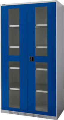 Schäfer Shop Genius Schwerlastschrank FS, Stahlblech, mit Sichtfenster, B 1055 x T 520 x H 1950 mm, 5 OH, weissalu/enzianblau, bis 1000 kg