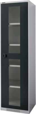 Schäfer Shop Genius Sichttürschrank FS, 5 OH, abschließbar, 4 Fachböden, bis 250 kg, B 545 mm, Stahl, weißaluminium RAL 9006/anthrazitgrau RAL 7016