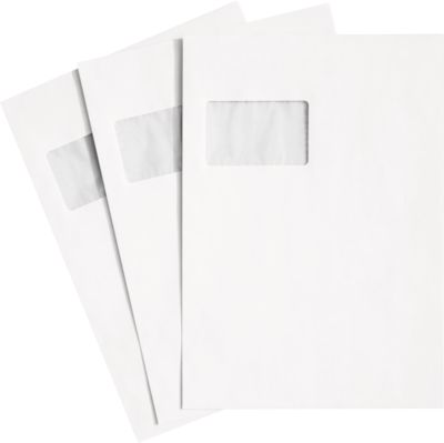 Schäfer Shop Genius Versandtaschen, DIN C4, mit Fenster, haftklebend, 90 g/m², 250 Stück, chlorfrei-weiß