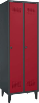Schäfer Shop Genius Vestiaire sur pieds, 2 compartiments, l. 630 x P 500 x H 1850 mm, serrure de sécurité à came batteuse, anthracite RAL 7016/rouge