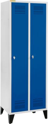 Schäfer Shop Genius Vestiaire sur pieds, 2 compartiments, largeur de compartiment 300 mm, serrure de sécurité à came batteuse, bleu gentiane
