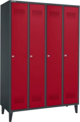 Schäfer Shop Genius Vestiaire sur pieds, 4 compartiments, serrure à cylindre, anthracite/rouge