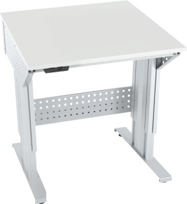 Schäfer Shop Pure Arbeitstisch AST31, elektrisch höhenverstellbar, Melaminplatte, T-Fuss, bis 400 kg, B 750 x T 800 x H 725-1155 mm, weissaluminium/lichtgrau