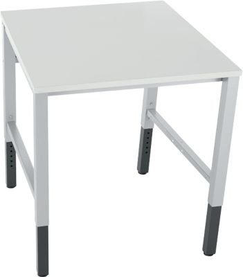Schäfer Shop Pure Arbeitstisch AST31, manuell höhenverstellbar, Melaminplatte, 4-Fuß, bis 500 kg, B 750 x T 800 x H 800-1030 mm, weißaluminium/lichtgrau