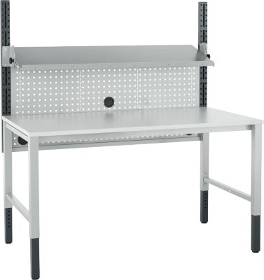 Schäfer Shop Pure Arbeitstischsystem AST31, inkl. Aufbauten, B 1500 mm, manuell höhenverstellbar, Melaminplatte, 4-Fuß, bis 500 kg, lichtgrau