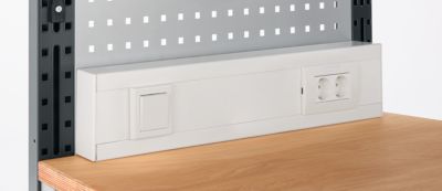 Schäfer Shop Pure Energieleiste für AST31 Tischaufbau mit H 1615 mm, anschlussfertig, 2 x Steckdosen, 1 x Schalter, B 630 x T 60 x H 100 mm, Kunststoff, lichtgrau