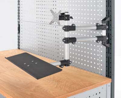 Schäfer Shop Pure Monitorhalter für AST31 Tischaufbau, mit Tastaturablage, um 360° drehbar, neigbar, schwenkbar, VESA, Kunststoff/Aluminium, schwarz-silber