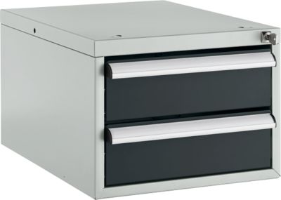 Schäfer Shop Pure Schubladenblock 411, für Arbeitstische AST31, links/rechts montierbar, 2 Schübe, abschließbar, bis 50 kg, Stahl, lichtgrau/anthrazit