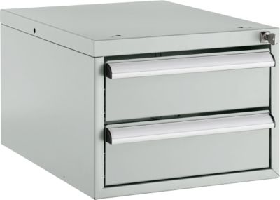 Schäfer Shop Pure Schubladenblock 411, für Arbeitstische AST31, links/rechts montierbar, 2 Schübe, abschliessbar, bis 50 kg, Stahl, lichtgrau/lichtgrau