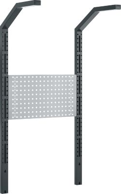 Schäfer Shop Pure Tischaufbau für Arbeitstische AST31, 2 x Aufbausäulen, 1 x  Lochwand, B 750 x H 1615 mm, Stahl, anthrazitgrau/weißaluminium