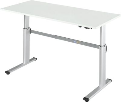 Schäfer Shop Select Arbeitstisch, elektrisch höhenverstellbar, Rechteck, C-Fuß, B 1600 x T 800 x H 725-1185 mm, lichtgrau/weißaluminium 