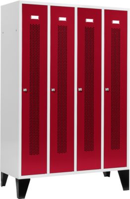 Schäfer Shop Select Armoire à linge à rayures perforées, 4 compartiments, avec pieds, serrure à cylindre, porte rouge rubis