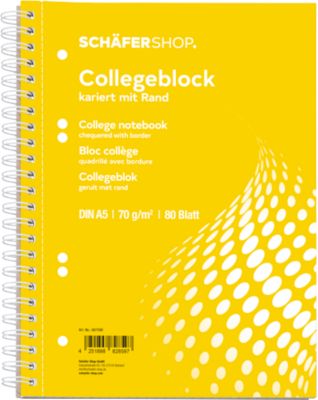 Schäfer Shop Select Collegeblock, DIN A5, 80 Blatt, doppelte Spiralbindung, 5 Stück, weiß