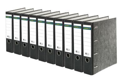 Schäfer Shop Select Doppelordner, für Format 2 x A5, Rückenbreite 80 mm, Qualitäts-Hebelmechanik, Rückenschild & Griffloch, Wolkenmarmor/schwarz, 10 Stück