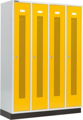 Schäfer Shop Select Kledinglocker met geperforeerde lijnen, 4 compartimenten, met fitting, cilinderslot, Deur koolzaadgeel
