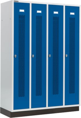 Schäfer Shop Select Kledinglocker met geperforeerde lijnen, 4 compartimenten, met fitting, draaigrendelslot, deur gentiaanblauw