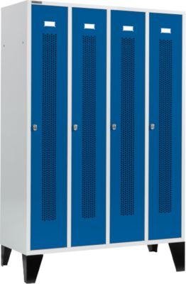 Schäfer Shop Select Kledinglocker met geperforeerde lijnen, 4 compartimenten, met poten, draaigrendelslot, deur gentiaanblauw