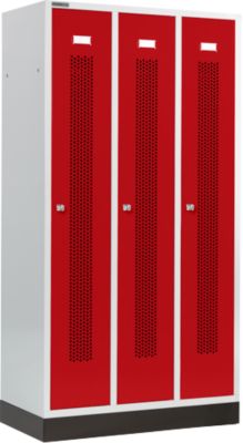 Schäfer Shop  Select Kledinglocker, met geperforeerde rijen, 3 compartimenten, 300 mm, met fitting, cilinderslot, Deur robijnrood
