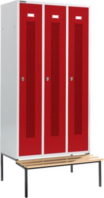 Schäfer Shop  Select Kledinglocker, met zitbank, 3 compartimenten, 300 mm, draaigrendelslot, Deur robijnrood