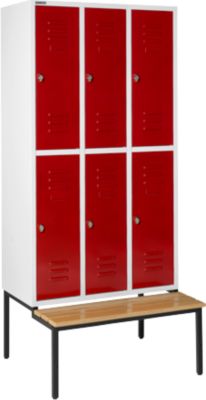 Schäfer Shop Select Kledinglocker, met zitbank, 3x2 compartimenten, 300 mm, draaigrendelslot, Deur robijnrood