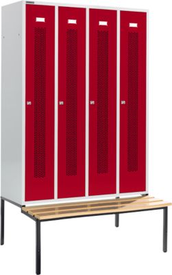 Schäfer Shop  Select Kledinglocker, met zitbank, 4 compartimenten, 300 mm, cilinderslot, Deur robijnrood