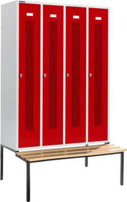 Schäfer Shop Select Kledinglocker, met zitbank, 4 compartimenten, 300 mm, draaigrendelslot, Deur robijnrood