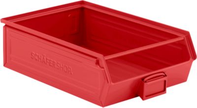Schäfer Shop Select magazijnbak met open voorzijde, met draagbeugel, 18,5 l, 80 kg, L 501 x B 308 x H 146 mm, staal, RAL 3000 (vuurrood)
