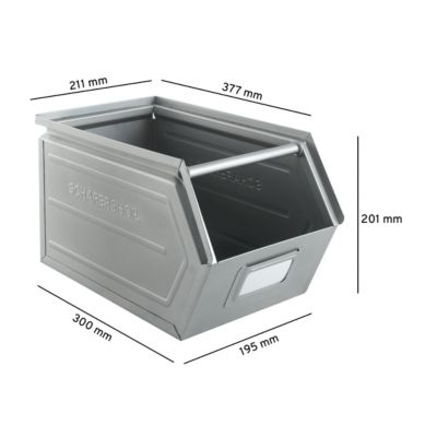Schäfer Shop Select magazijnbak met open voorzijde, met draagbeugel, L 377 x B 211 x H 201 mm, 11,5 l, 60 kg, staal, verzinkt
